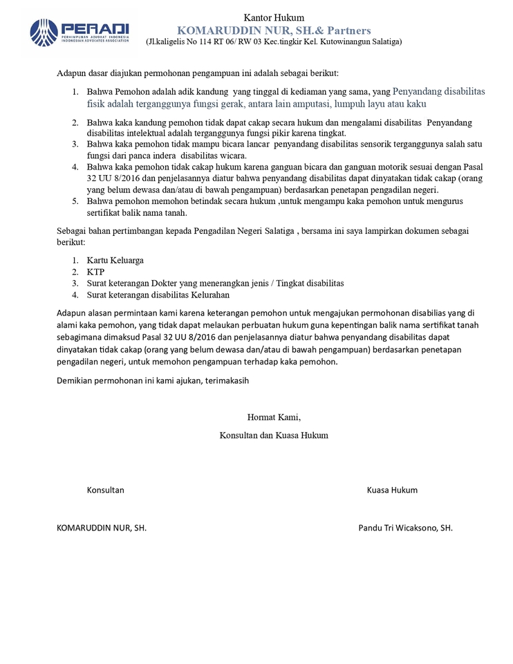 Jasa Konsultan Hukum dan Kuasa Hukum - Komaruddin Nur, SH, & Partners