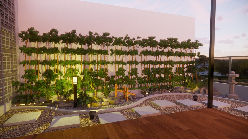 Jasa Desain Interior Rumah Minimalis Modern dengan Taman Jepang 3D