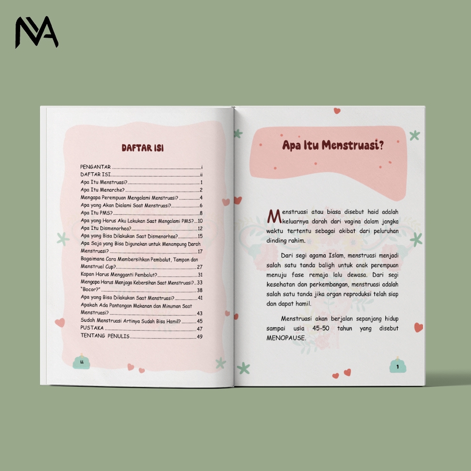 Buku panduan tentang menstruasi untuk remaja putri, lengkap dengan informasi tentang siklus menstruasi, kesehatan reproduksi, dan tips menjaga kebersihan selama menstruasi.