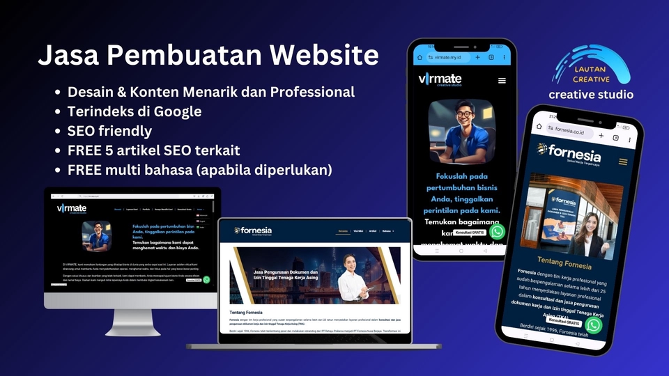 Jasa pembuatan website profesional dan modern dengan harga terjangkau, termasuk desain web, optimasi SEO, dan responsif untuk berbagai perangkat.