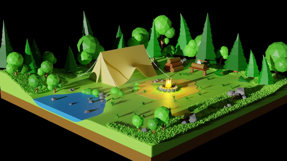 Jasa desain 3D model tenda di alam