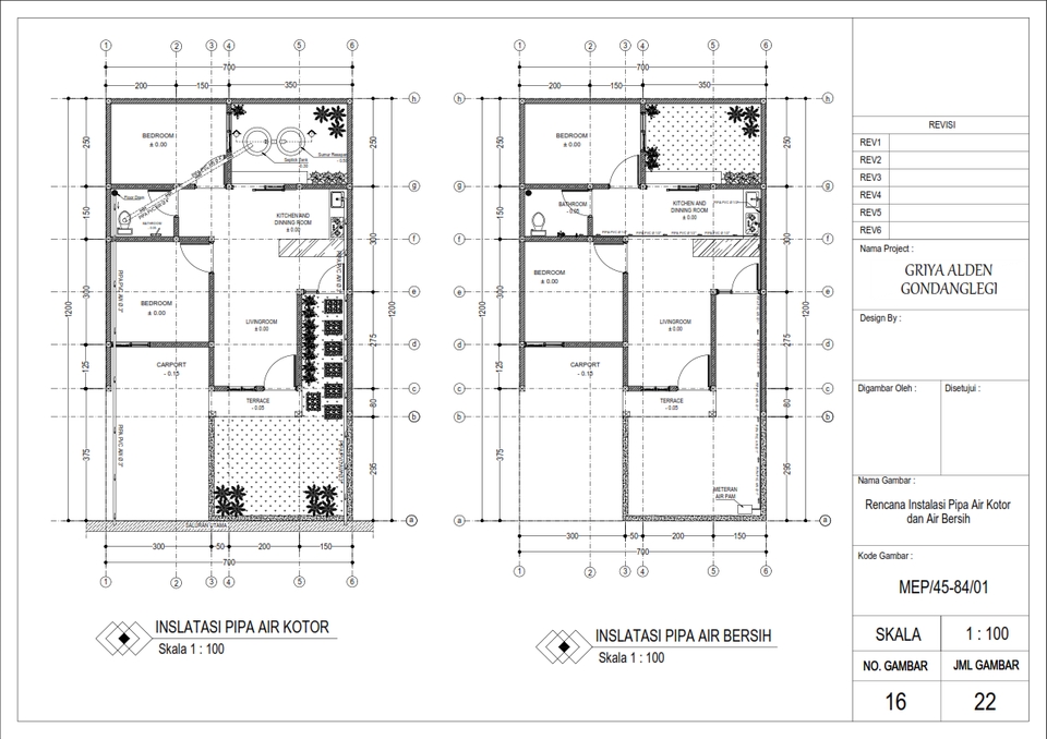 Jasa drafter autocad, gambar desain denah rumah dengan layout instalasi pipa air kotor dan bersih, autocad murah, drafter freelance, drafter arsitek