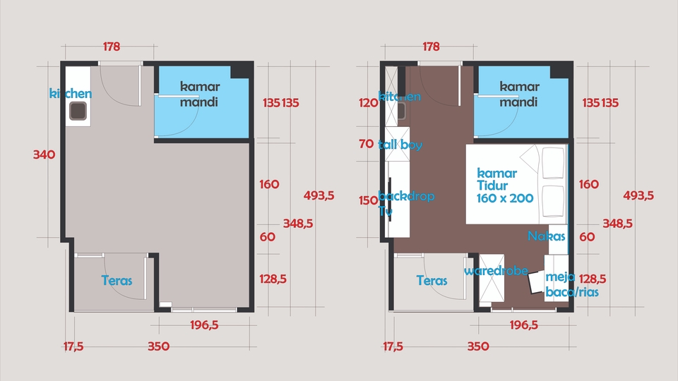 Jasa Desain Rumah 3D: Denah Rumah Minimalis 2 Kamar Tidur