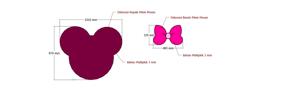 Desain 3D model mouse dan pita Minnie untuk desain interior rumah minimalis