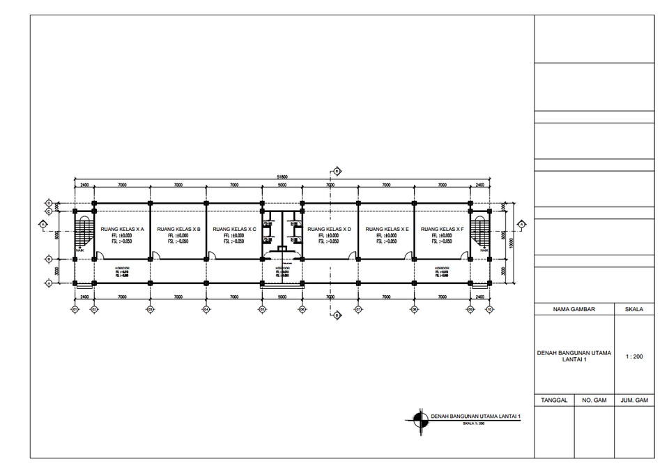 Jasa drafter autocad murah, pembuatan denah bangunan lantai 1 untuk sekolah dengan autocad.