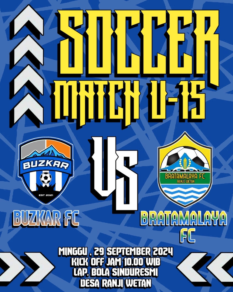 JASA BUAT BANNER INSTAGRAM Desain Banner Bola - Pertandingan Sepak Bola U-15 antara Buzzkar FC dan Bratamalaya FC di Desa Ranji Wetan.