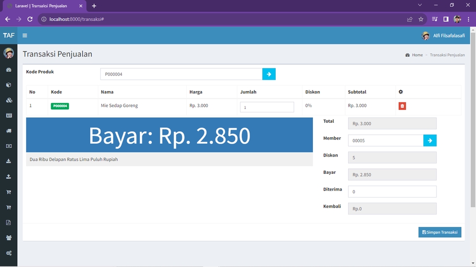 Jasa pembuatan website ecommerce dengan total pembayaran Rp 2.850.
