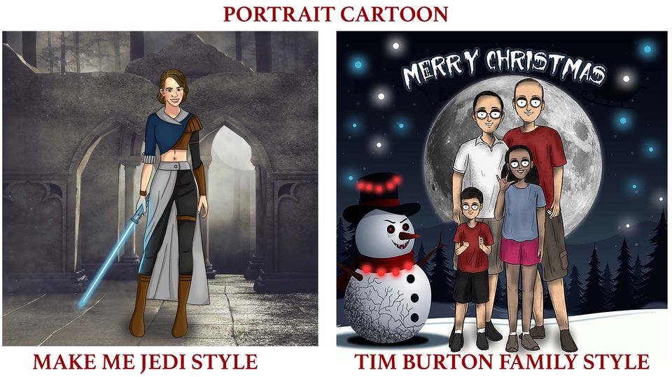 Gambar Potret - POTRAIT CARTOON/CUSTOM ILUSTRASI (Style Star Wars, Tim Burton, The Simpson, Dragon Ball) - 1