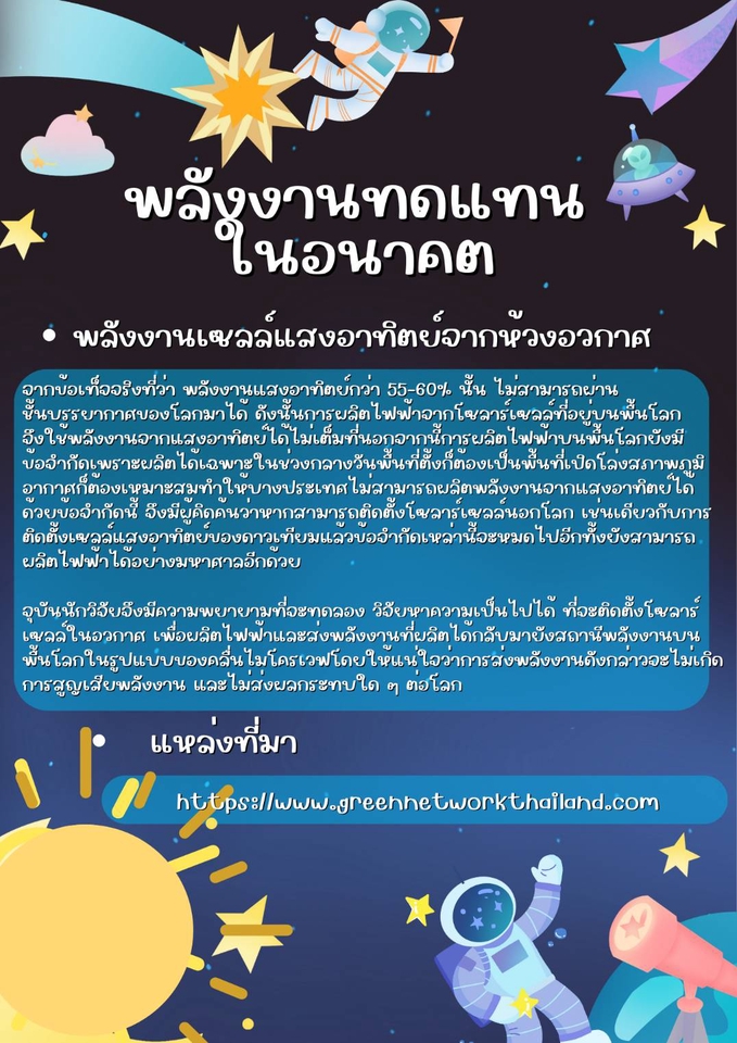 ออกแบบแบนเนอร์ Canva พลังงานทดแทน อวกาศ โซลาร์เซลล์