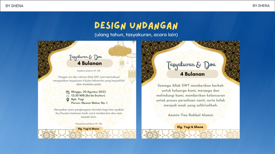 Jasa desain kartu ucapan 4 bulanan dengan desain modern dan elegant. desain undangan ulang tahun bayi 4 bulanan dengan tema Islami, kartu ucapan 4 bulan, desain kartu ucapan.