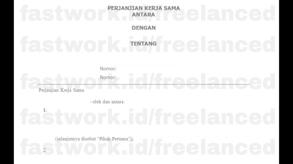 Hukum - Pembuatan Perjanjian/kontrak/Surat Menyurat (Drafting atau Review Perjanjian/MoU, dan lainnya) - 1