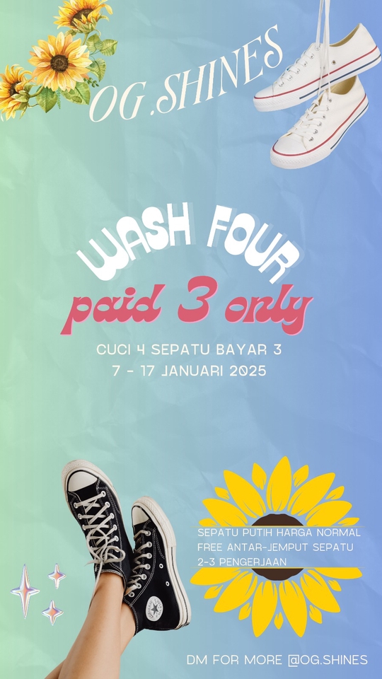 Jasa desain banner instagram, desain banner promosi instagram, desain banner keren untuk promo cuci sepatu  "OG SHINES" dengan harga promo "bayar 3 cuci 4"