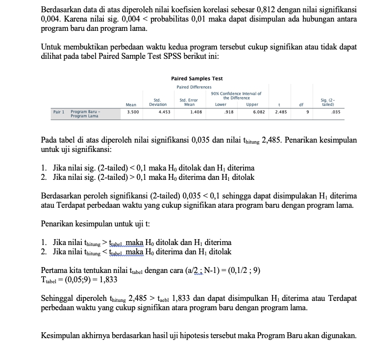 Jasa Analisis Data SPSS dengan Paired Sample Test untuk membandingkan dua program.
