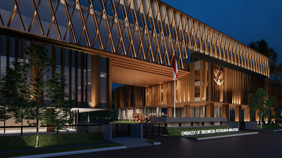 Jasa desain arsitektur 3D untuk kantor Kedutaan Besar Republik Indonesia di Putrajaya, Malaysia.