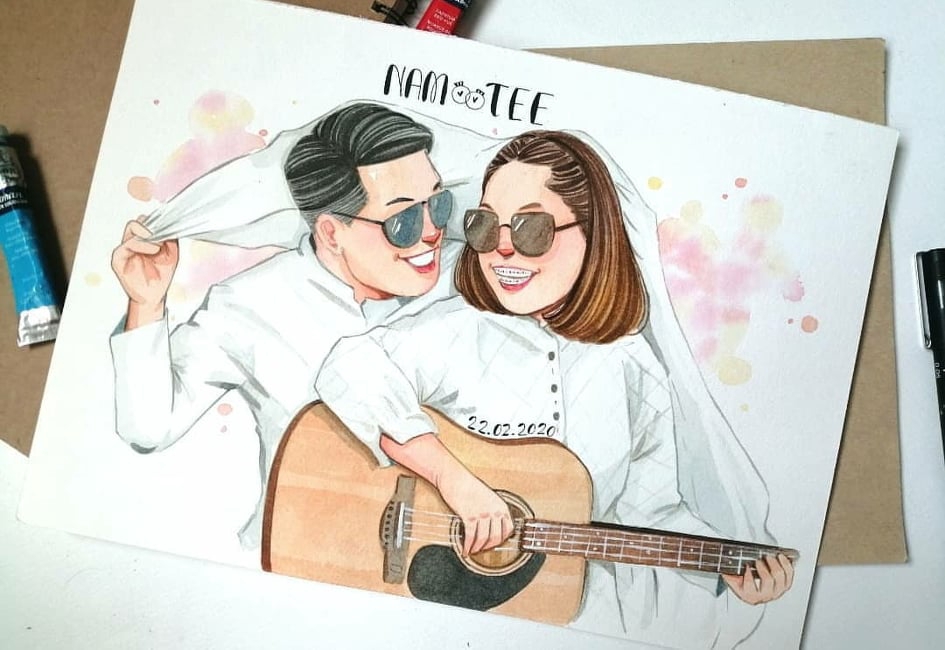 วาดภาพเหมือน Portrait - รับวาดภาพการ์ตูนสีน้ำ / watercolor painting - 5