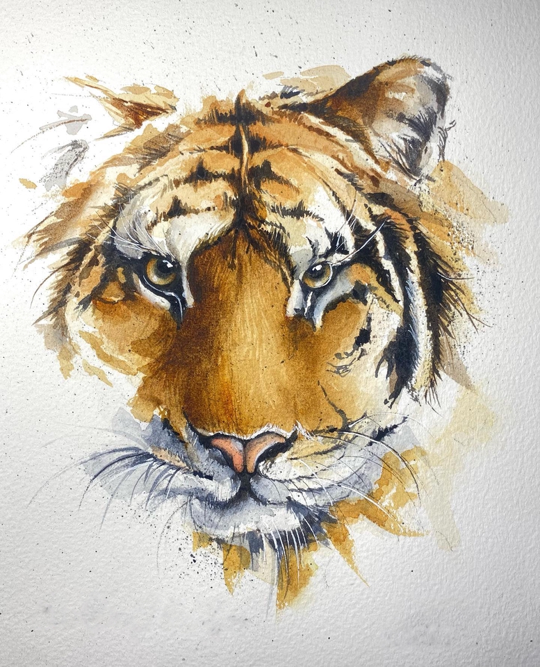 รับวาดรูปเสือโคร่ง digital painting สไตล์สีน้ำ