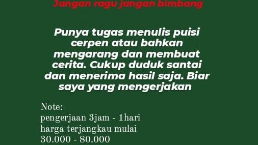 Penulisan Konten - Jasa menulis puisi, cerpen, dan cerita novel fiksi dan non fiksi - 1
