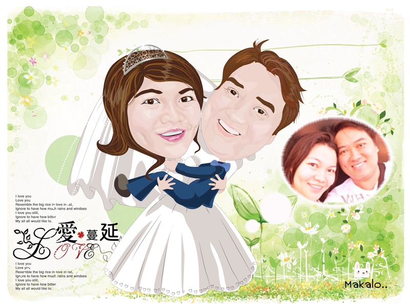 วาดรูปการ์ตูนล้อเลียน คู่รัก แต่งงาน ภาพเหมือน คู่รัก การ์ตูน