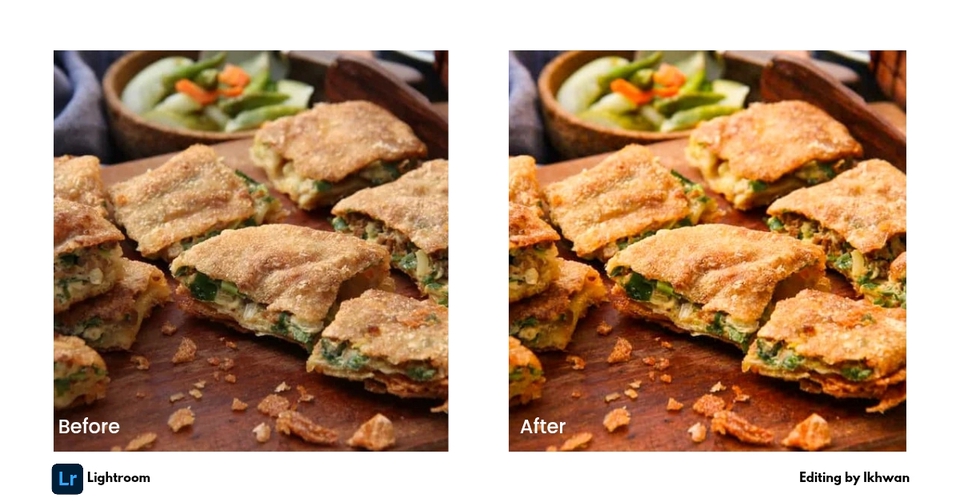 Jasa edit foto makanan Martabak. Edit foto produk kuliner, sebelum dan sesudah.  Photoshop online. Edit foto prewedding.