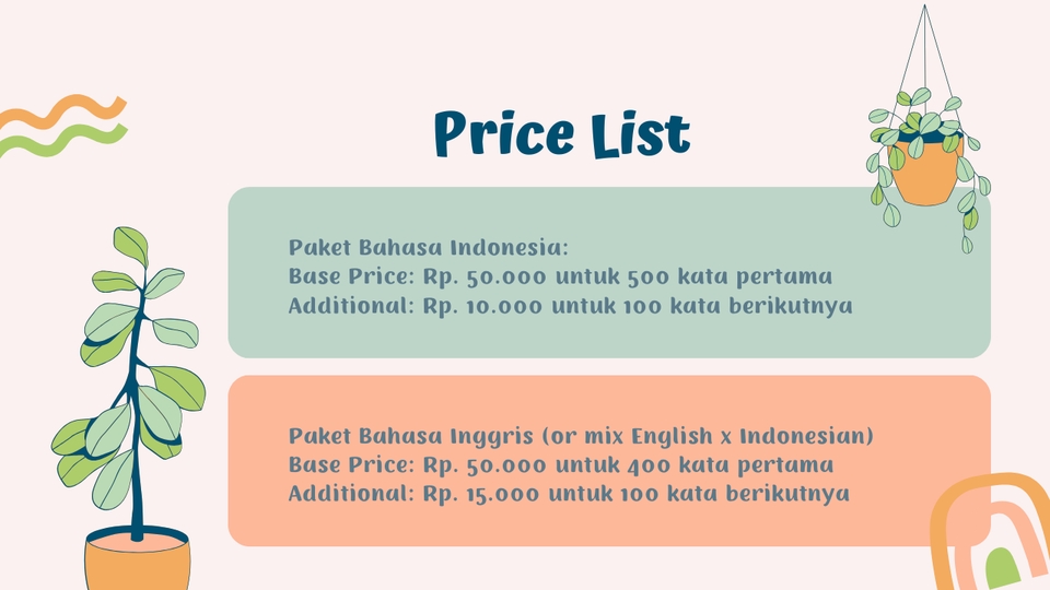 Harga jasa pengetikan online Bahasa Indonesia dan Inggris dengan contoh gambar tanaman hias.
