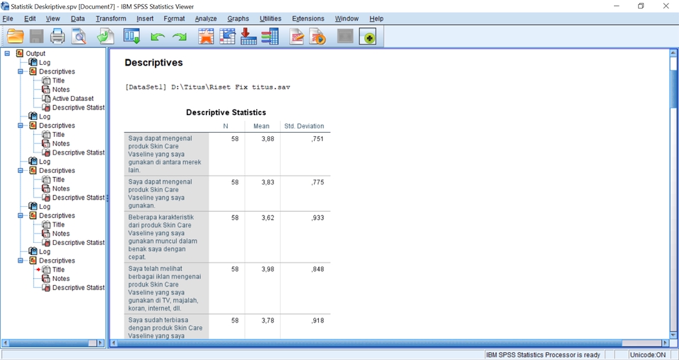 Jasa Analisis Deskriptif Statistik SPSS - Hasil Analisis Deskriptif Data