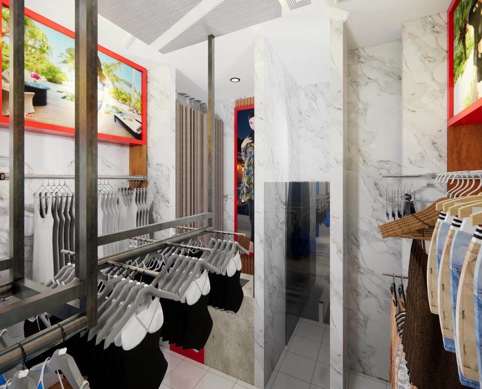 Jasa Desain Interior Toko Baju Minimalis Modern 3D Render