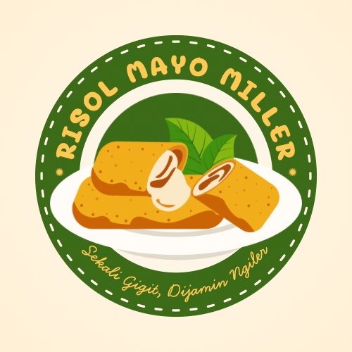Jasa desain logo online shop makanan "Risol Mayo Miller", desain logo unik dan profesional untuk usaha kuliner anda.