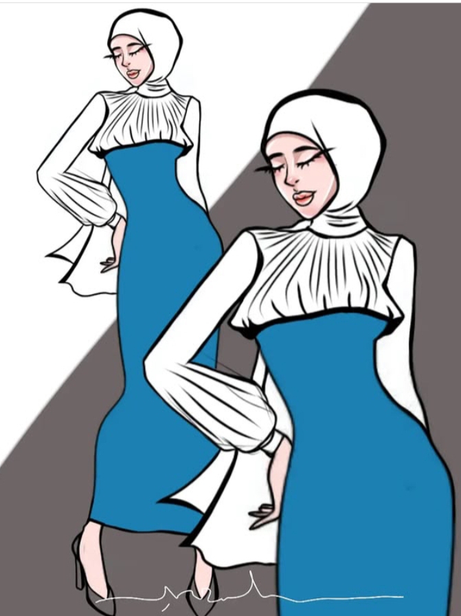 Desain kaos wanita modern dengan model kerah dan lengan panjang, cocok untuk desain baju distro atau casual.