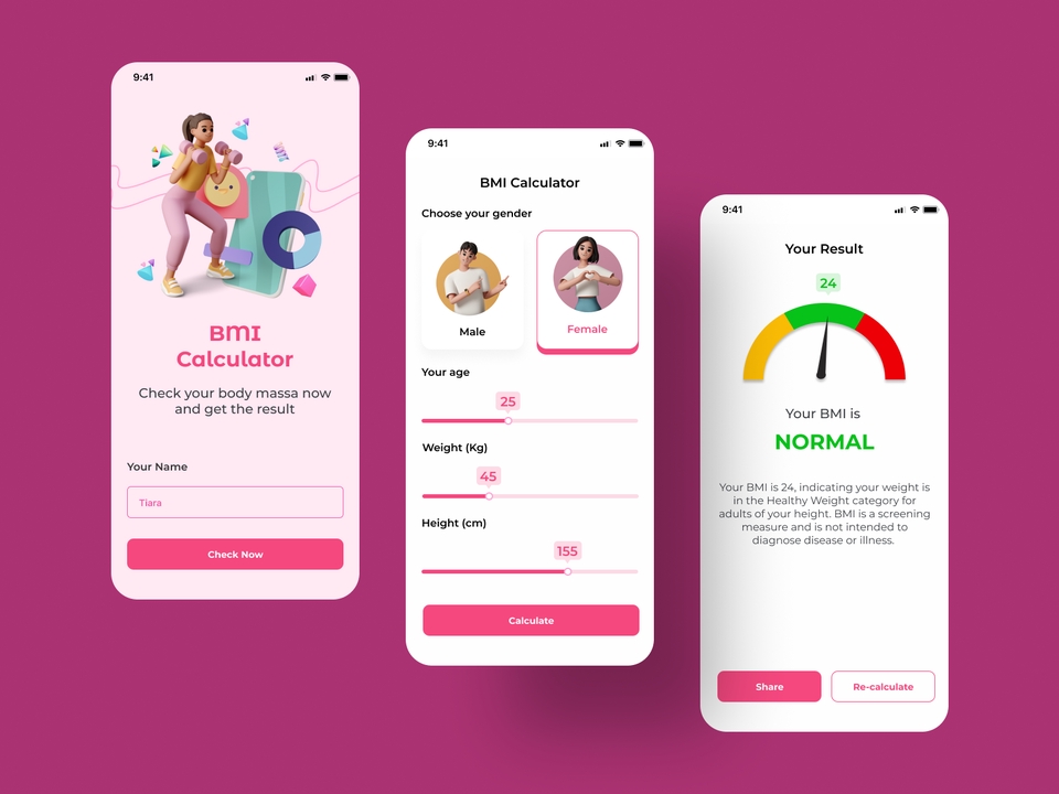 Desain aplikasi mobile BMI calculator ui ux