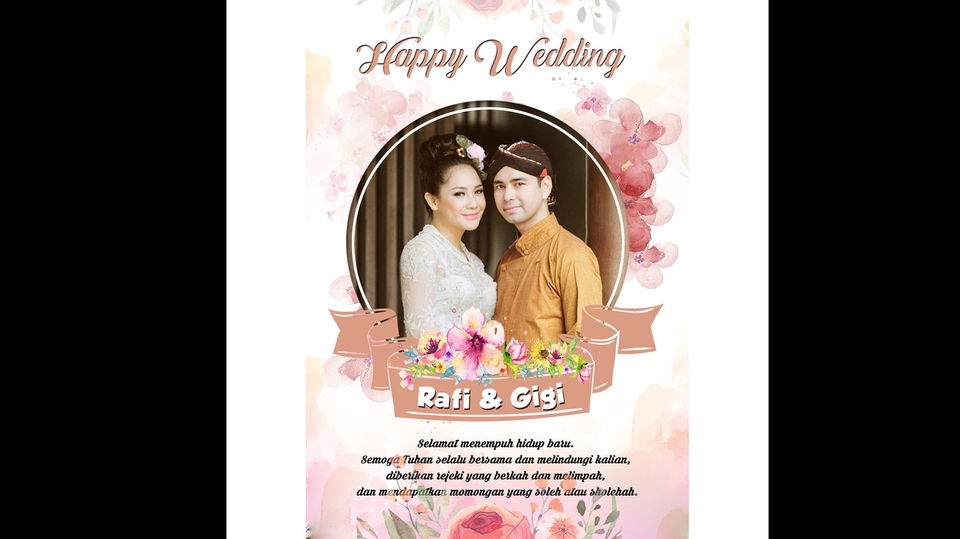 Jasa edit foto prewedding, edit foto pengantin, edit background foto online, ganti background foto online, hapus watermark photoshop, edit foto pernikahan, edit foto wedding dengan photoshop untuk pasangan Rafi dan Gigi.