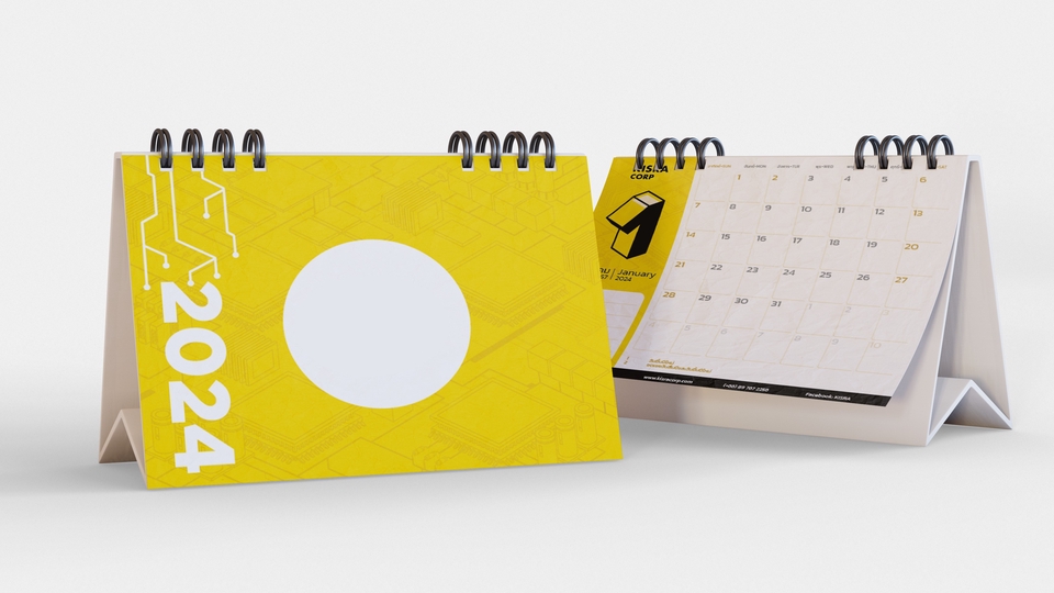 ออกแบบปฏิทินตั้งโต๊ะ 2024 สีเหลือง สวยๆ
