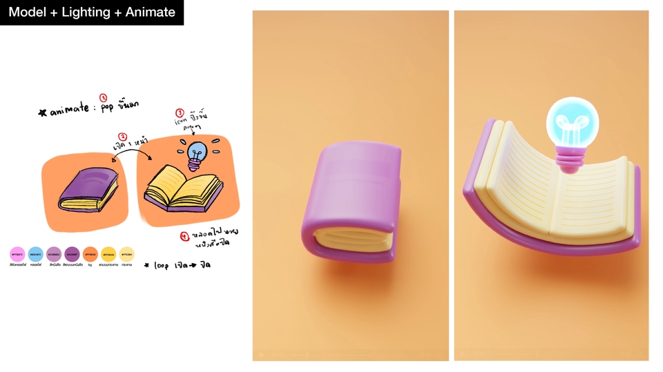 รับปั้นโมเดล 3D รูปหนังสือเปิด พร้อมไฟส่อง 3D packshot 3d model สินค้า 3d printing 3d model