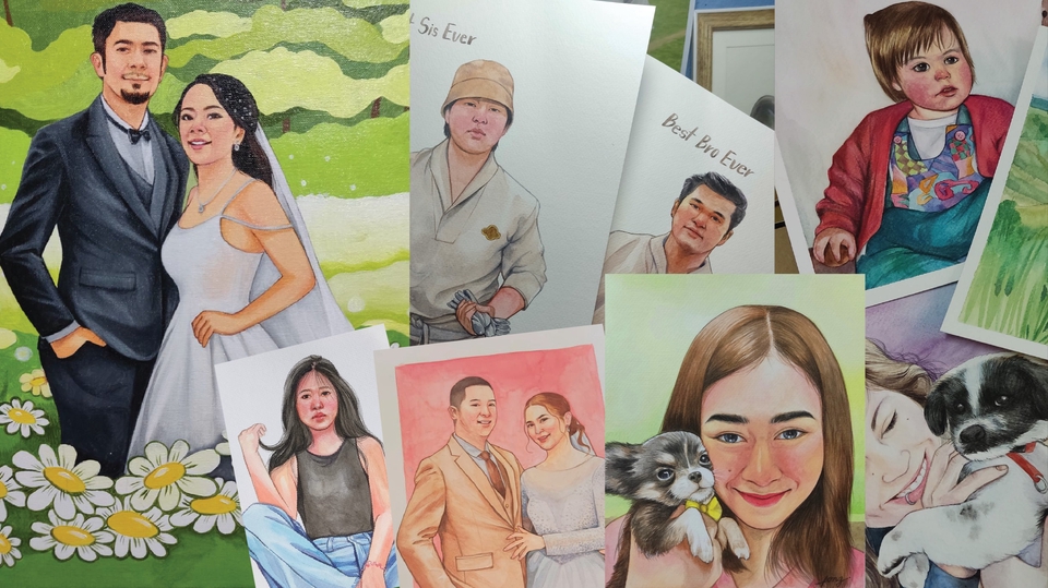 วาดภาพเหมือน Portrait - รับวาดภาพเหมือน สีน้ำ พร้อมกรอบรูปน่ารัก - 1