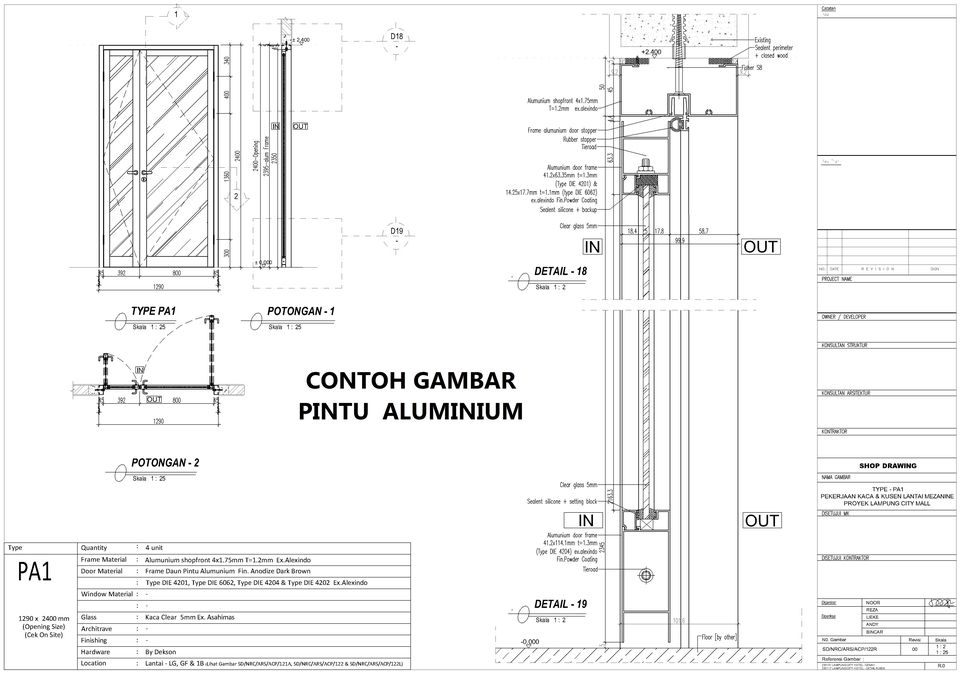 CAD Drawing - Pembuatan Gambar Kerja 2D Kusen Alumunium, Kaca Frameless & Pintu Automatic  - 6