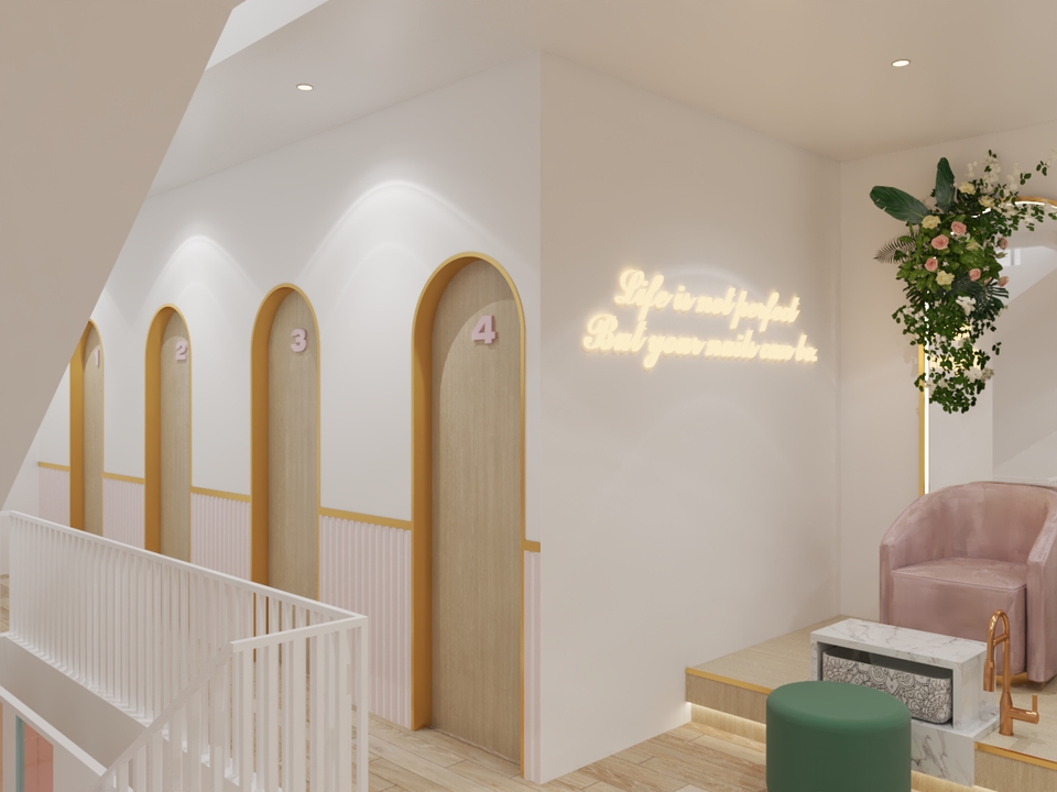 3D & Perspektif - Desain Interior Salon Nail dan Waxing dengan Gaya Chic dan Girly - 11