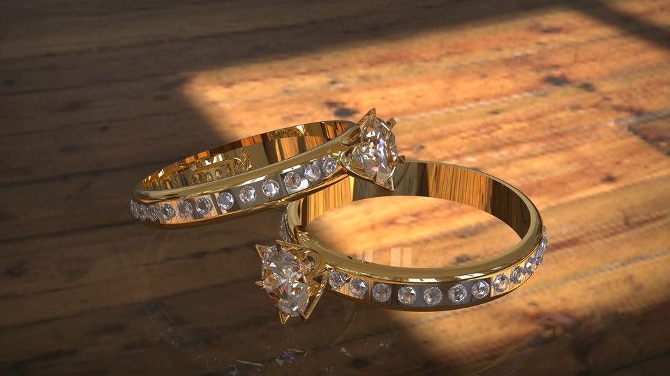 Cincin kawin emas dengan berlian, desain minimalis untuk pernikahan