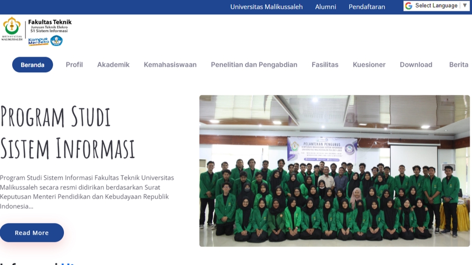 Jasa pembuatan website profesional untuk Fakultas Teknik Universitas Malikussaleh, menampilkan para mahasiswa dan dosen di acara Program Studi Sistem Informasi.