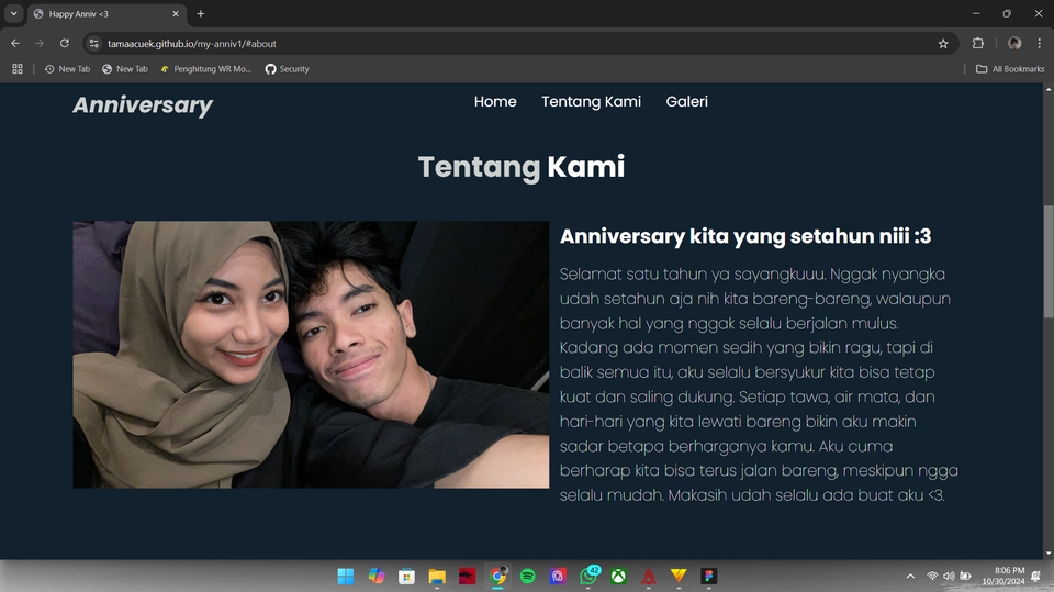 Jasa Desain Kartu Ucapan Ulang Tahun untuk pasangan dengan gambar pasangan mesra dan ucapan selamat ulang tahun