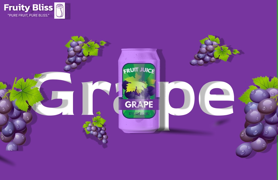 Desain UI UX untuk aplikasi mobile dengan tema buah anggur, termasuk ilustrasi buah anggur dan kaleng jus anggur, menggunakan warna ungu sebagai latar belakang.