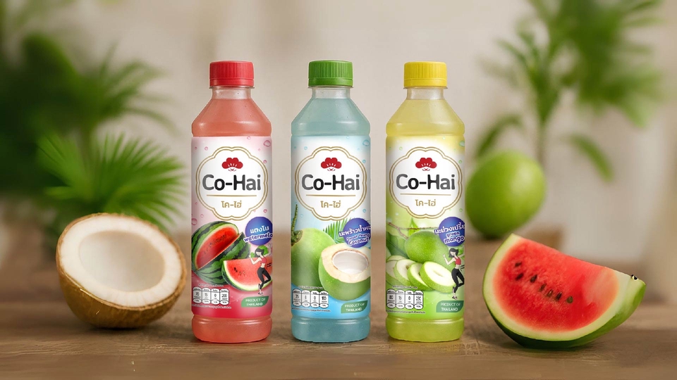 ออกแบบแพคเกจจิ้ง น้ำผลไม้ น้ำดื่ม ขวดน้ำ ผลไม้ Co-Hai บรรจุภัณฑ์ แพคเกจจิ้ง ขวดน้ำผลไม้ ขวดน้ำ