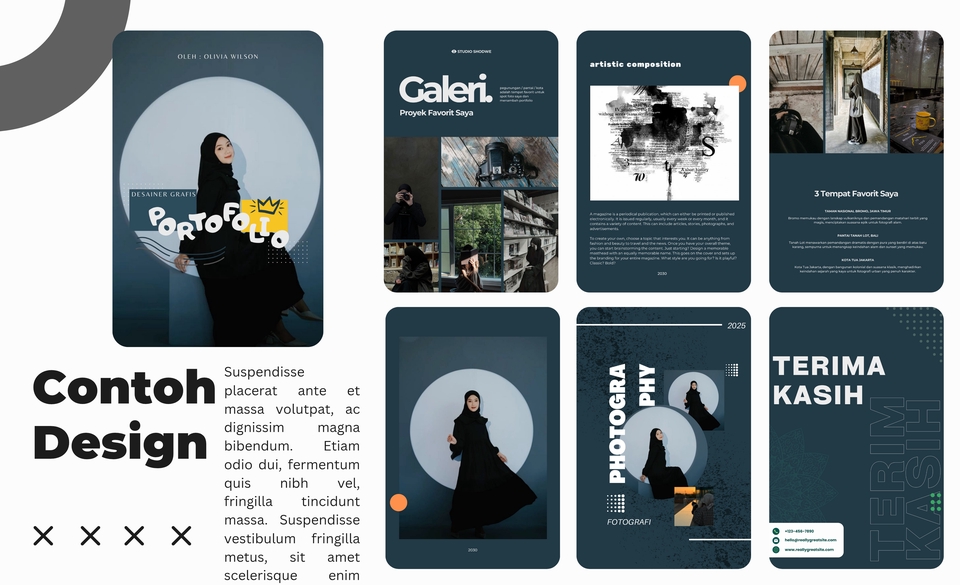 Desain portofolio jasa pembuatan CV dan resume profesional, contoh desain CV unik dan menarik.