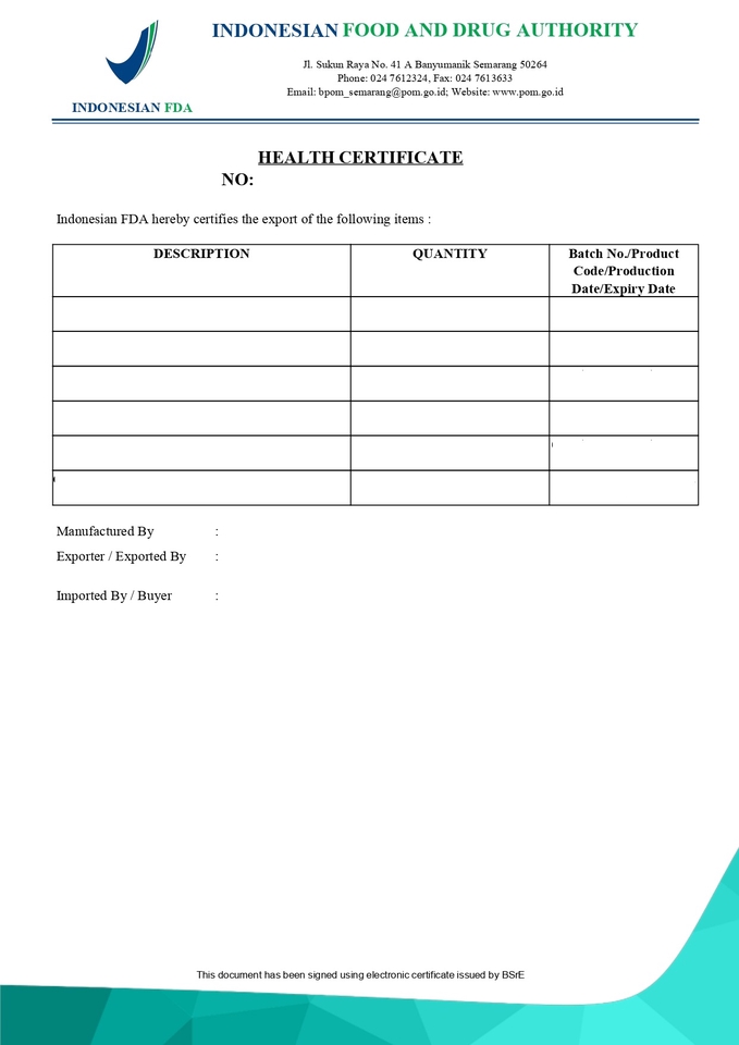 Jasa Lainnya - Pembuatan Surat Keterangan Ekspor (Health Certificate, Certificate of Free Sale) - 4