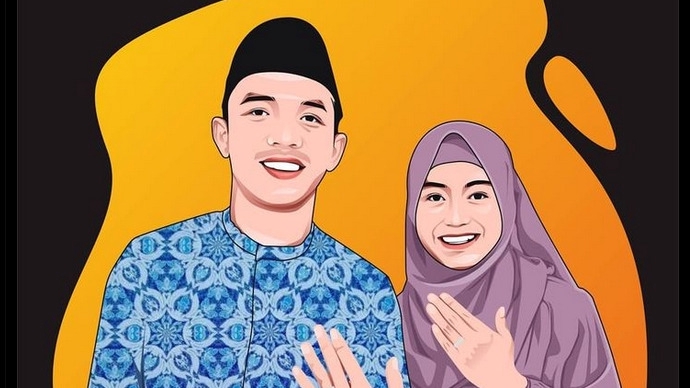 Jasa ilustrasi digital couple kartun dengan gaya minimalis, cocok untuk dekorasi desain, profile, dan media sosial.