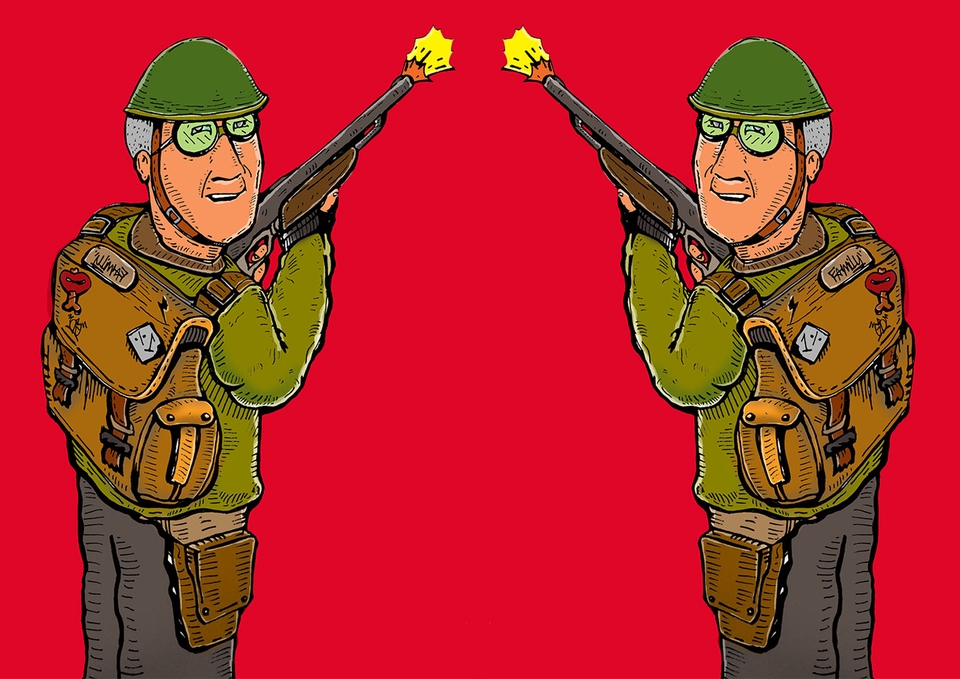 รับวาดรูปประกอบ นายพราน 2 คน ยิงปืน