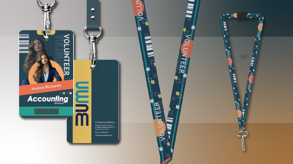 Desain kartu nama professional untuk bisnis, lengkap dengan logo dan informasi kontak.