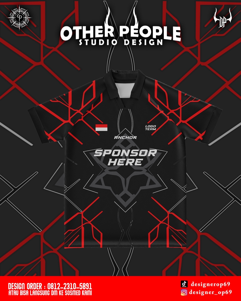 Desain jersey bola dengan motif abstrak dan tulisan "Sponsor Here" cocok untuk tim olahraga.