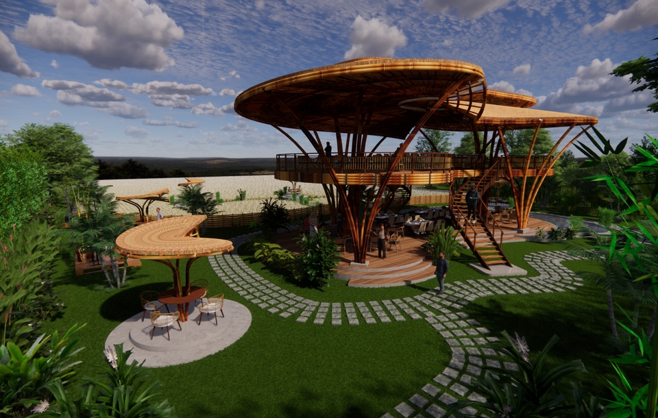 Jasa Desain Cafe Minimalis 3D dengan Interior Modern untuk Rumah Makan di Indonesia.