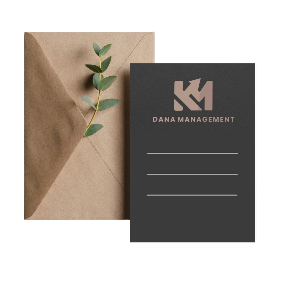 Jasa Desain Logo Dana Management dengan logo KM dan tulisan Dana Management, desain logo simple dan modern.