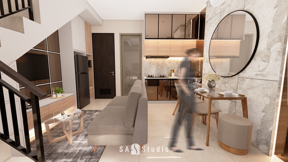 Jasa desain interior 3D untuk apartemen minimalis modern dengan desain interior dan eksterior yang indah