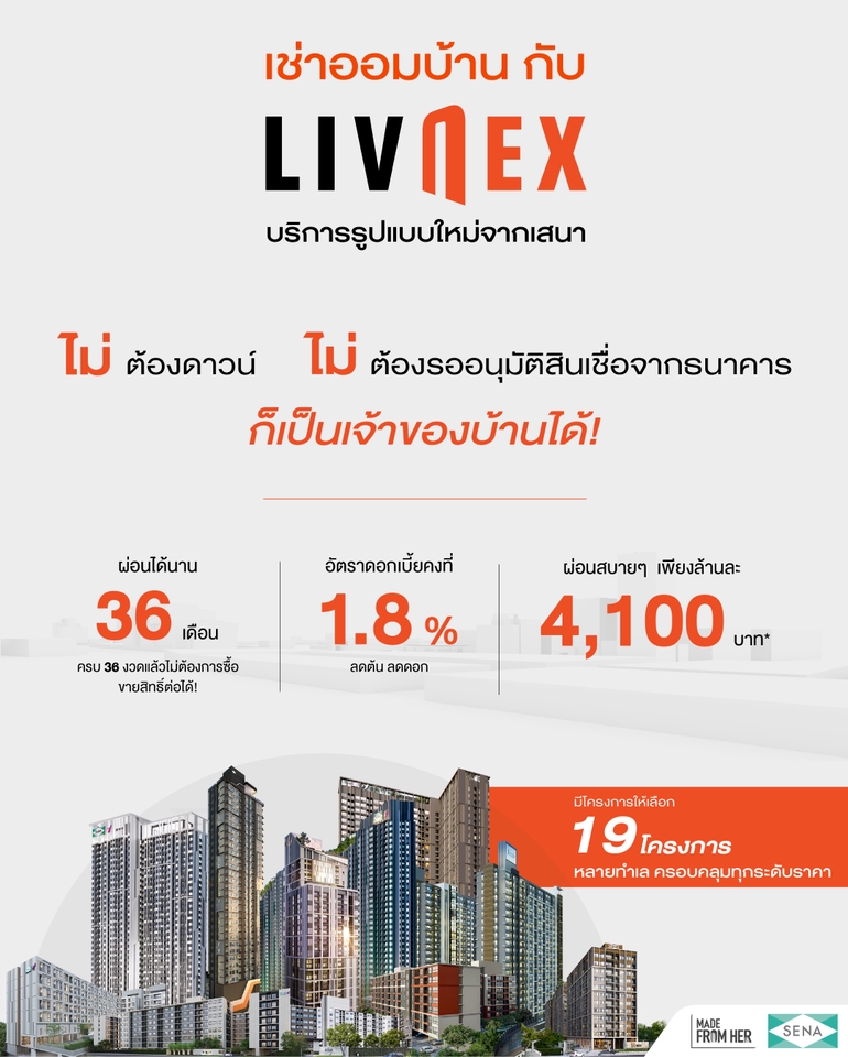 รับออกแบบแบนเนอร์ LIVNEX โปรโมชั่นบ้านราคาพิเศษ ผ่อนสบาย เริ่มต้น 4100 บาท ไม่ต้องดาวน์